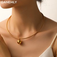 GANEMLY 316L Stainless Steel Gold Color Bead Ball Choker Necklace For Women Trendy Neck Chain Torques Waterproof Jewelry Gift