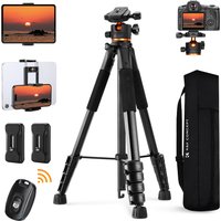 K&F CONCEPT Camera Tripod 75 inch Lightweight Travel DSLR Tripods with 360 Degree Ball Head Cellphone Clip and Remote Control
