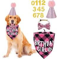 4pcs Dog Birthday Party Supplies, Birthday Boy Dog Bandana, Dog Birthday Hat with Numbers for Medium Large Dogs Pets