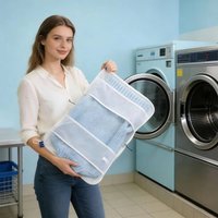 Fine Mesh Mesh Sweater Washing Bag Reusable Double Fixed Belt Laundry Storage Bag Large Capacity Zipper Closure