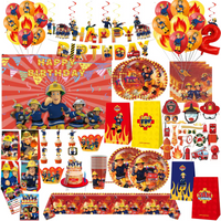 Vaisselle de fête d'anniversaire thème Sam pompier, nappe, tasse en papier, assiette, camion de pompier, ballon, fourniture de fête, décor de réception-cadeau pour bébé garçon