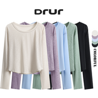 DRUR Lightweight Thin Yoga Shirts and Long Sleeve Loose Breathable Pilates Top For Women Casual Top For Street Beach Travel