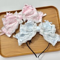Japanese Kawaii Lace Hair Band KC Girl Lolita Bow Headband Women Girls Anime Loli Headwear Accessories