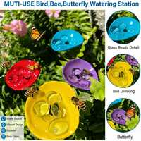2Pcs Vibrant Floral Bee Water Station with Beads Outdoor Garden Insect Butterfly Drinking Cup Hummingbird Feeder Yard Art Decor
