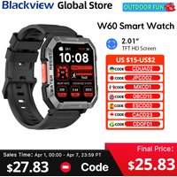 New Blackview W60 Smartwatch 2.01'' HD TFT Display 900mAh Bluetooth Calling Emergency Lighting Rugged Smart Watch for Outdoor