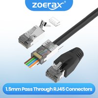ZoeRax 10PCS CAT6A CAT7 Connector,RJ45 Connectors Pass Through CAT7 Shielded, UL-Listed 3-Prong with 10PCS Strain Relief Boots