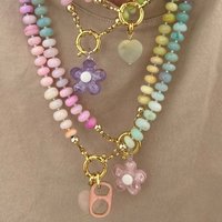 2026 Handmade Acrylic Rainbow Flower Colorful Beaded Necklace Summer Beach Dopamine Necklace Gift