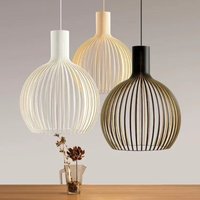 Restaurant Birdcage Handmade Wabi-sabi LED Pendant Light Black White Blue Walnut Color Chandelier Home Decor Lamps Hollow Design