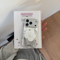 Korean Relaxed Vibe Small White Flower With Holder Shockproof Protective Phone Cover Case for iPhone 17 16 15 14 Pro Max