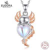 Eudora 925 Sterling Silver Cute Axolotl Necklace for Women Daughter Kawaii Mooonstone Axolotl Pendant Christmas Jewelry Gift