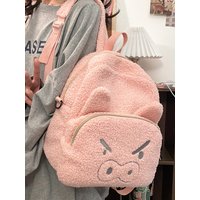 Large Capacity Plush Pig Backpack for High School Students Cute Pink Cartoon Anime Velvet Shoulder Bag Unisex Daily Use