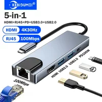 KEBIDUMEI 5-in-1 USB C Docking Station TYPE-C to HDMI/RJ45 Adapter USB C HUB USB 3.0 5Gbps High Speed USB Splitter For PC Laptop