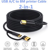 USB C Printer Cable 2-in-1 USB A or Type C to B male printer cord for HP Zebra Brother Epson Dell USB printer cable 5M/3M/2M/1M