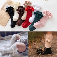 Baby Mädchen Kirschball Kniestrümpfe Kleinkind Tube Britischer Stil Prinzessinnensocken für Kinder Gestrickte Socke Beinwärmer 0-5 Jahre