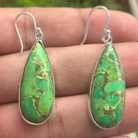 Bohemian Style Vintage Waterdrop Synthetic Turquoise Pendant Earrings Women's Fashion Temperament Banquet Vacation Jewelry Gifts