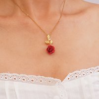 Colorful Resin Rose Flower pendant Necklace for Women Girls 18k Gold Plated Stainless Steel Chain Zircon Leaf Charm Jewelry Gift