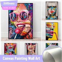 Frameless Stillness Stories Graffiti Cool Girl Drinking Juice Wall Art Poster Sexy Woman Abstract Pop Mural Modern Home Decor
