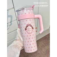 Flower Knows Thermal Tumbler with straw 1200mL Large capacity cups Pink Herat 2025 New Year Cup Artist