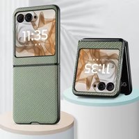 for Motorola Razr 60 50 40 Ultra Moto Razr60 2025 Shell Carbon Fiber Pattern Plain PU Leather Case Hard Shockrpoof Folding Cover