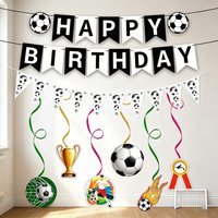 1set Soccer Birthday Party Decorations Set - Football Banner Bunting & Swirls for Boys Sports Party