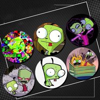Cute Alien ET Green Invader ZIM Cartoon Badge Tinplate Button Pin GIR Dog Kawaii Anime Brooch Badges Bag Coat Decor Friend Gift