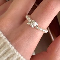 925 Sterling Silver Dog Pearl Ring For Women Irregular Beads Elastic Cute Sweet Design Jewelry Party Gift Dropshipping