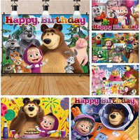 Cartoon Mash-a-s And Bear Backdrop Princess Children's Birthday Party Decoration Supplies Baby Decor Background Custom Poster