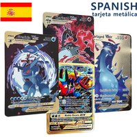 Pokemon Metal Cards in Spanish Pikachu Arceus Charizard DIY Trading Flash Card Anime Cartoon Gift