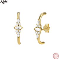 Aide 925 Sterling Silver Sparkling White Zircons Flower Cartilage Earlobe Wrap Earrings For Women Versatile Line Shape Studs
