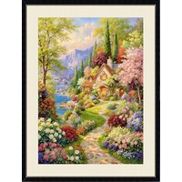 9CT 14ct Lake-side cottage Printed Kit Cross Stitch Embroidery DIY Needlework Home Decor Crafts With Needles Threads