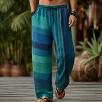 Men's Casual 3D Printed Wide Leg Pants Loose Fit Elastic Drawstring Waist Trousers With Pockets For Summer