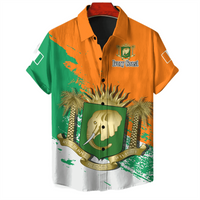 Ivory Coast Map Flag Short Sleeve Shirts For Men Clothes Africa Zone National Emblem Blouses Animal Elephant Hawaiian Lapel Top