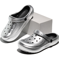Silvery garden shoes, Slip-On Clogs, Thick-soled EVA hole Mules shoes, Comfortable Women's Non-slip Summer beach slippers 666