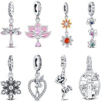 New 925 Sterling Silver Flower Fairy Cross Charms Lotus Pendant Jewelry Making For Classic Bracelet Ladies DIY Gifts