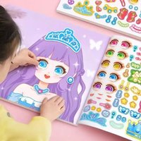 Handicrafts Creative Kids Stickers Stickers Book Toy Puzzle Reusable for Girls Cartoon Princess Make A Face Stickers