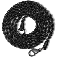 2-6MM Classic Black Twisted Rope Chain Necklace For Men Steel Waterproof Stainless Choker Women Hip Hop Jewelry