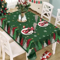 Christmas Tree Green Tablecloth for Table Decor Winter Xmas Pine Trees Snowflakes Rectangle Table Cloth Christmas Decorations
