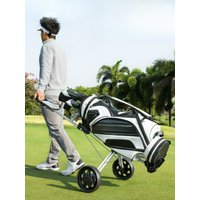 3 Wheel Push Pull Golf Cart 59 43 Inch 33 44lbs Adjustable Walking Trolley Foot Brake Water Bottle Holder