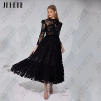 JEHETH A-line Lace Midi Prom Dress 2025 Long Sleeves Special Occasion Gowns Embroidery Tea-length Evening Dress Customized