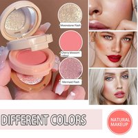 3-IN-1 Face Blusher, 3 Colors Contour Blush Highlighter Makeup Palette, Matte & Pearlescent Glitter & Long-Lasting, Travel Size