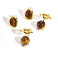 Women's Knot Tiger Eye Stud Earrings,Bead Pendant Geometric Earrings,Female Wedding Party Jewelry Gift