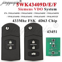 jingyuqin Siemens VDO Flip Car Remote Key for Mazda 2 3 5 6 CX-7 CX-9 MX-5 MPS 5WK43409D/E/F 5WK43449D/E/F 5WK49532F 433MHz 4D63
