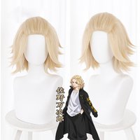 Hochwertige Anime Tokyo Revengers Sano Manjiro Cosplay Perücke Mikey Hellblond Kurze hitzebeständige Haarperücken + Perückenkappe