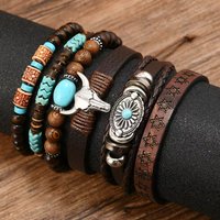 Hat Vintage Feather Casual 6 Pc/set Handmade Men Bracelets Male Women Leather Bracelets Men Bangle Wholesale Jewelry Gift