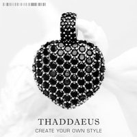Pendant Black Heart Pave Winter Trendy Brand New Fashion Glam 925 Sterling Silver Jewelry Europe Gift For Woman