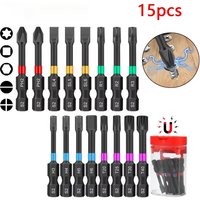 15PCS Magnetic Batch Head Impact Electric Screwdriver Bit Set Magnetic Case 5 Types S2 Head Bit Anti-slip Waterproof Bits