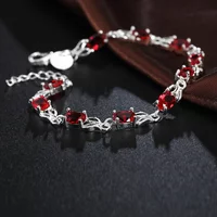 Vintage Luxury Red Crystal Chain 925 Sterling Silver Bracelet For Woman Fashion Brands Jewelry Wedding Party Christmas Gifts