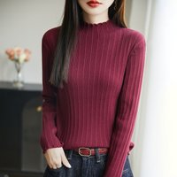100% pure Cotton Knitted Base Sweater Women in Autumn Winter, Slim Fit, Semi High neck, and high-end Soft Sweater