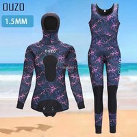 Camo Spearfishing Wetsuits Women 1.5mm Neoprene 2-Pieces Hooded Stretch Diving Suit Protective Water Sports Jellyfish Clothing