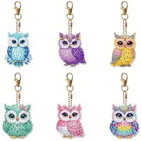 6-piece/set DIY Diamond Keychain - Owl Pattern Animal Series, Handmade Decoration, Diamond Painting Set Material, Handmade Mosai